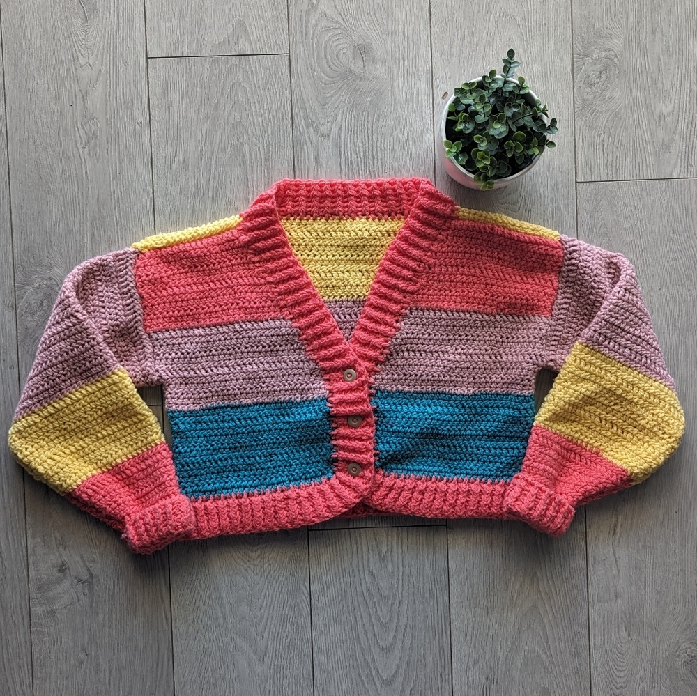 3/$25 COLORBLOCK VINTAGE CHUNKY KNIT CROP CARDIGAN SWEATER